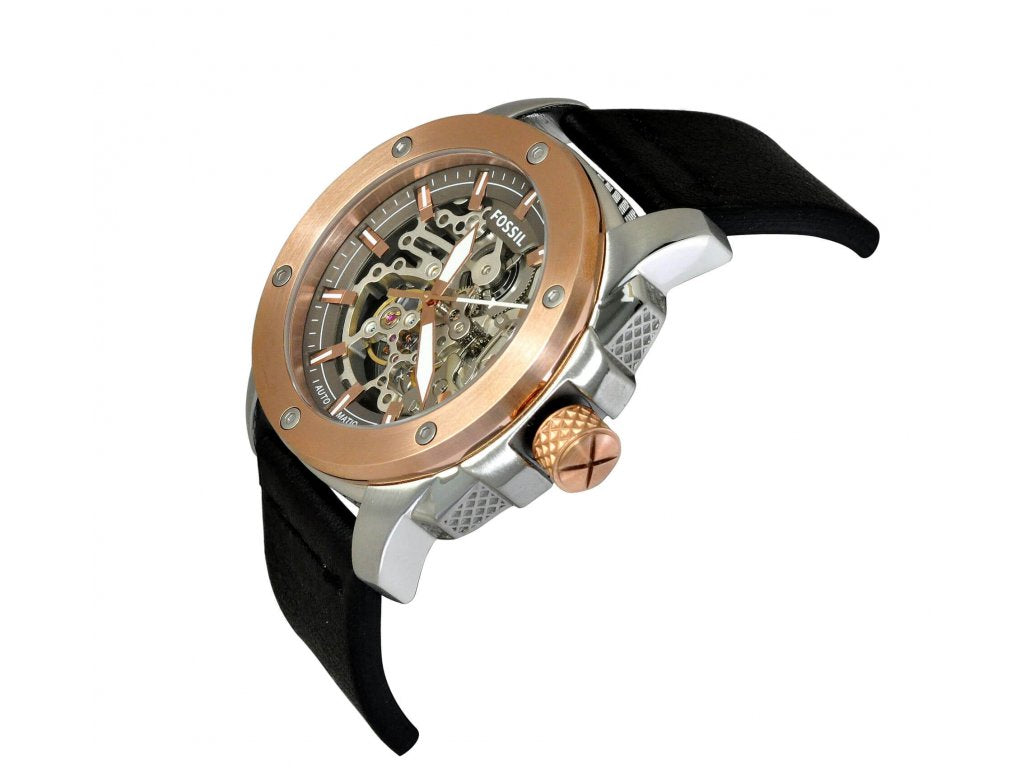 Fossil Modern Machine Automatic Skeleton Dial Black Leather Strap Watch for Men - ME3082 Watches Fossil   