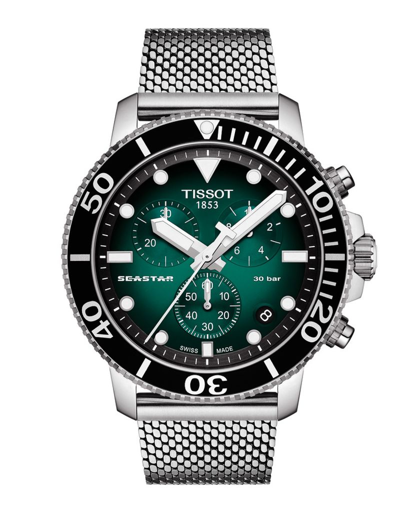 Tissot Seaster 1000 Chronograph Green Dial Silver Mesh Bracelet Watch For Men - T120.417.11.091.00 Watches Tissot   