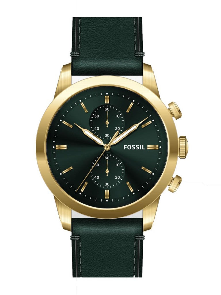 Fossil Townsman Chronograph Green Dial Green Leather Strap Watch for Men - FS5599 Watches Fossil   