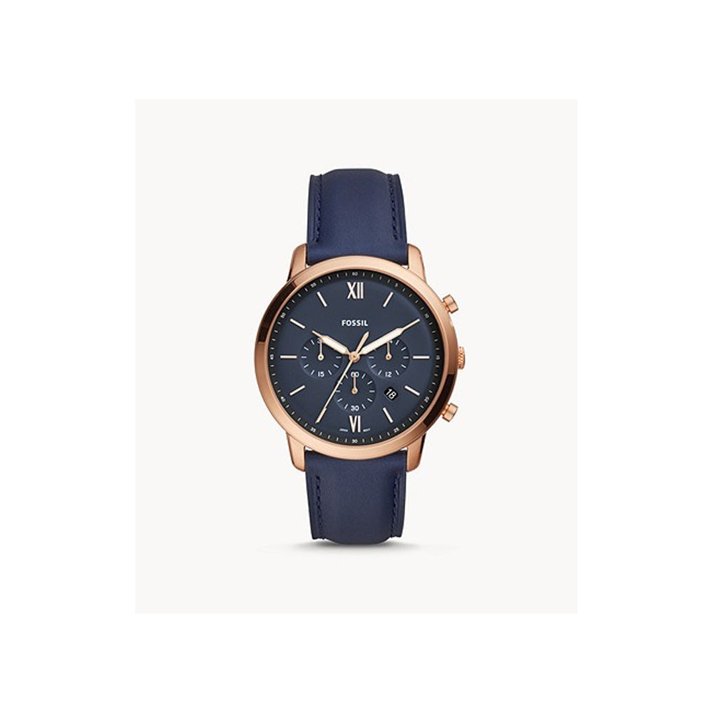 Fossil Neutra Chronograph Blue Dial Blue Leather Strap Watch for Men - FS5454 Watches Fossil   