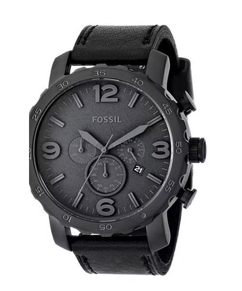 Fossil Nate Chronograph Black Dial Black Leather Strap Watch for Men - JR1354 Watches Fossil   