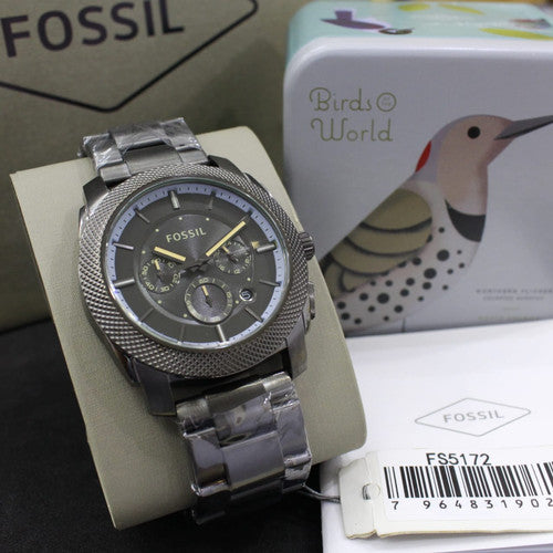 Fossil Machine Chronograph Grey Dial Grey Steel Strap Watch for Men - FS5172 Watches Fossil   