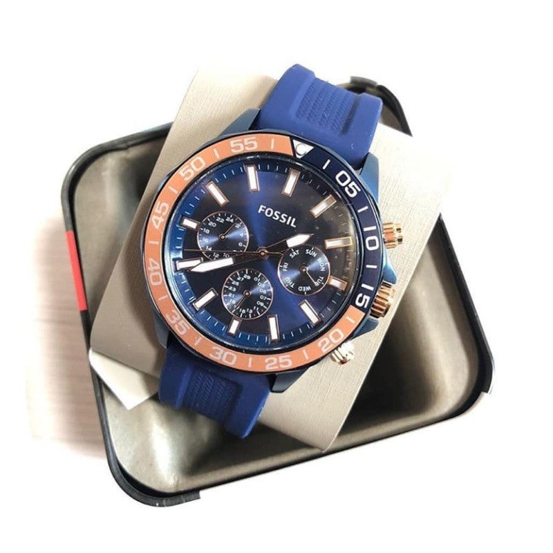 Fossil Bannon Multifunction Blue Dial Blue Silicone Strap Watch for Men - BQ2498 Watches Fossil   