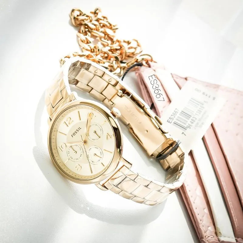 Fossil Jacqueline Rose Gold Dial Rose Gold Steel Strap Watch for Women - ES3667 Watches Fossil   