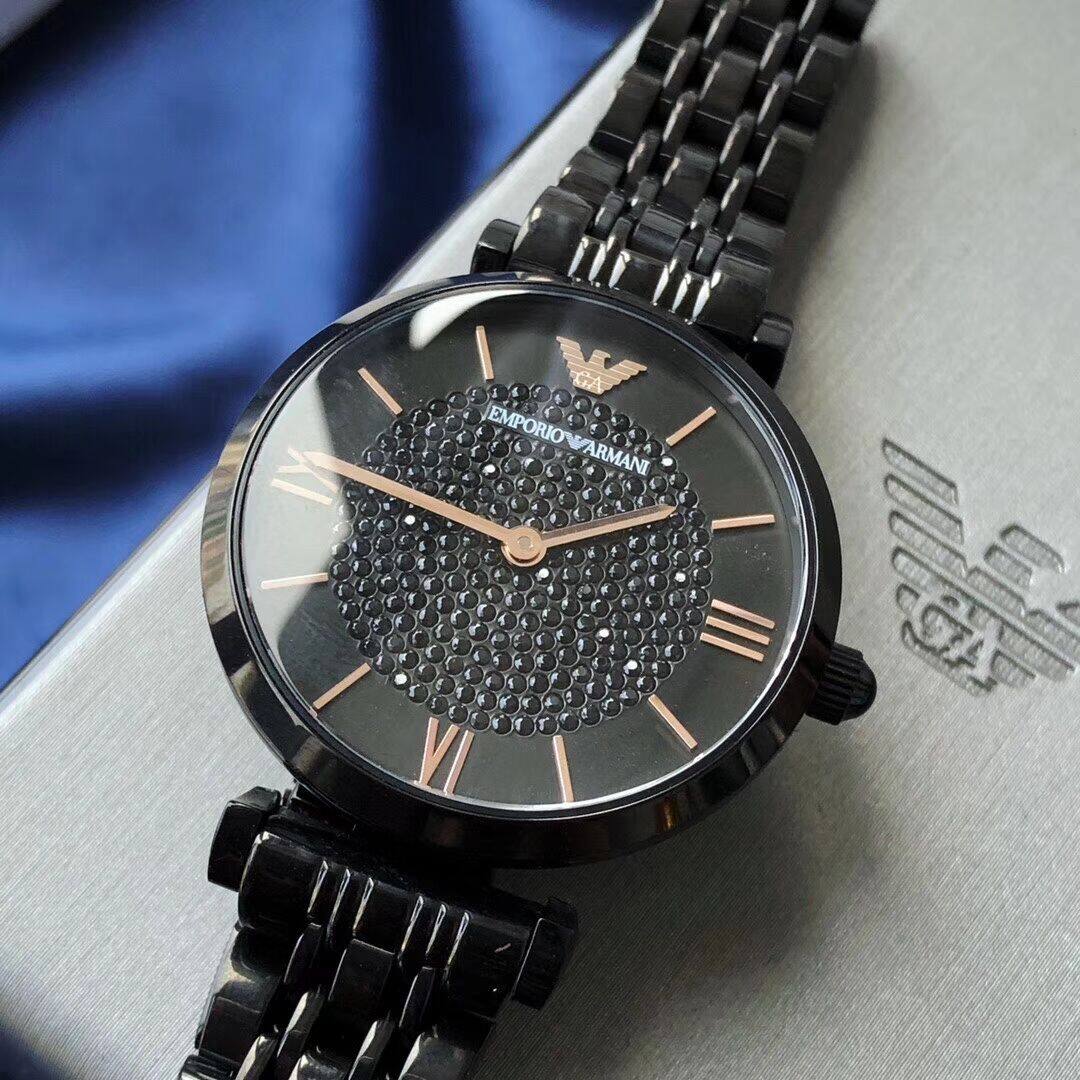 Emporio Armani Gianni T Bar All Black Diamond Dial Watch For Women - AR11245 Watches Emporio Armani   