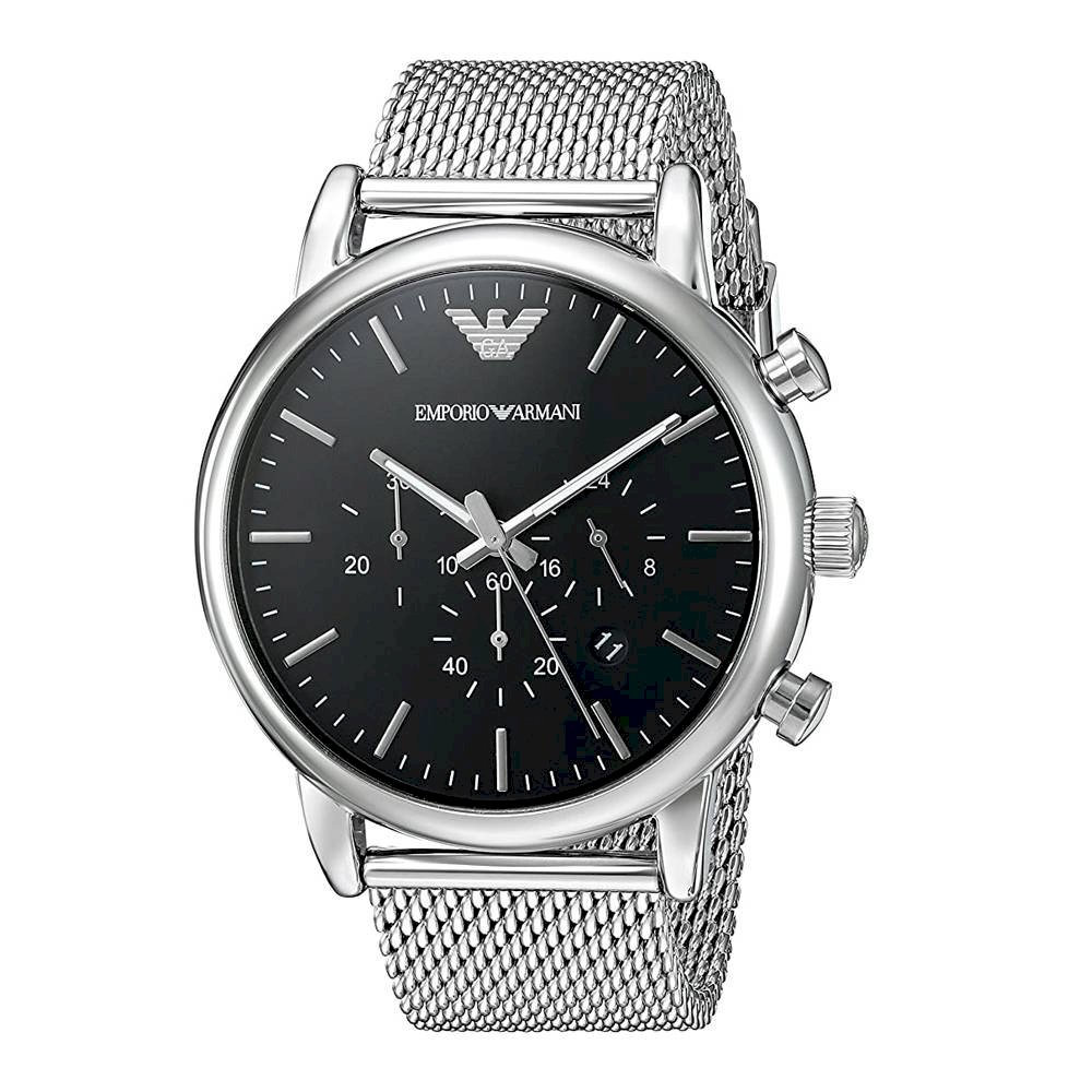 Emporio Armani Luigi Black Dial Silver Mesh Bracelet Watch For Men - AR8032 Watches Emporio Armani   