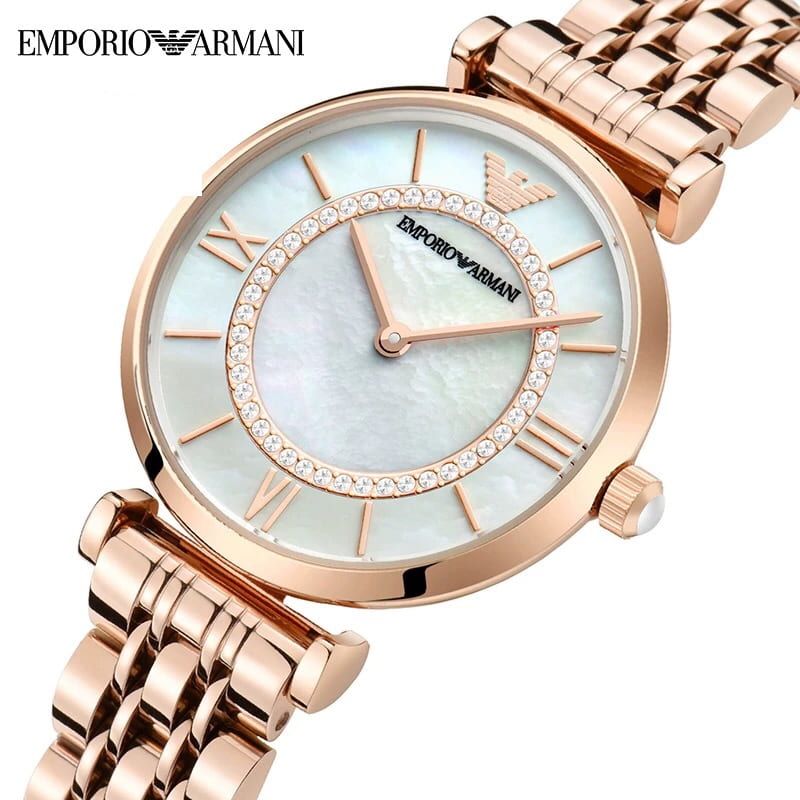 Emporio Armani Gianni T Bar Mother of Pearl Rose Gold Stainless Steel Strap Watch For Women - AR1909 Watches Emporio Armani   