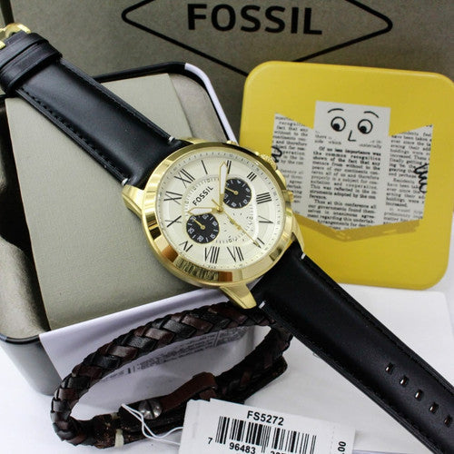 Fossil Grant Chronograph White Dial Black Leather Strap Watch for Men - FS5272 Watches Fossil   