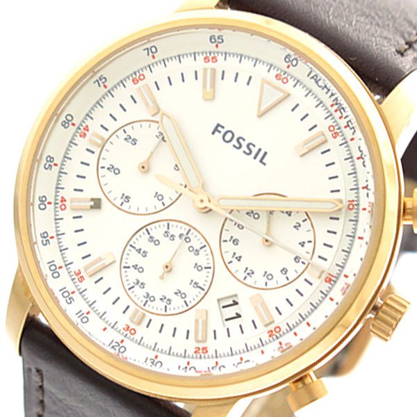 Fossil Goodwin Chronograph White Dial Brown Leather Strap Watch for Men - FS5415 Watches Fossil   