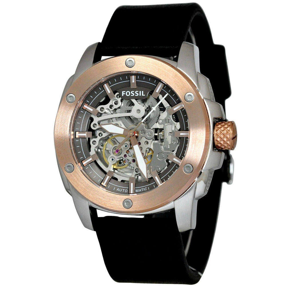 Fossil Modern Machine Automatic Skeleton Dial Black Leather Strap Watch for Men - ME3082 Watches Fossil   