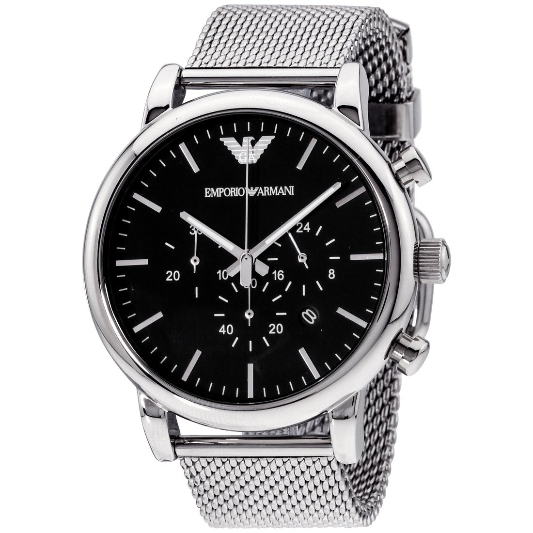 Emporio Armani Classic Chronograph Black Dial Silver Mesh Bracelet Watch For Men - AR1808 Watches Emporio Armani   