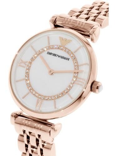 Emporio Armani Gianni T Bar Mother of Pearl Rose Gold Stainless Steel Strap Watch For Women - AR1909 Watches Emporio Armani   