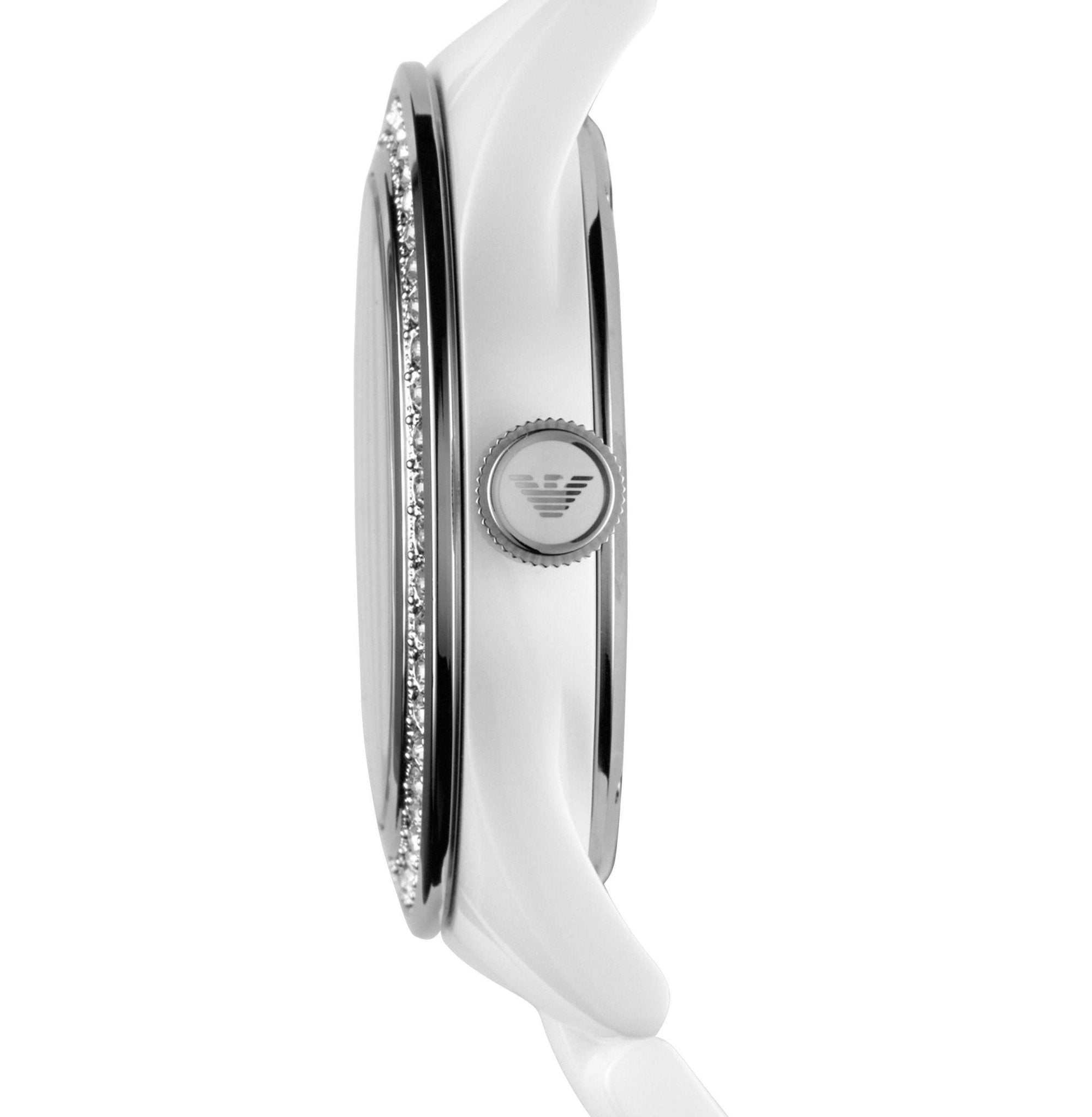 Emporio Armani Ceramica White Mother of Pearl Dial Stainless Steel Strap Watch For Women - AR1426 Watches Emporio Armani   