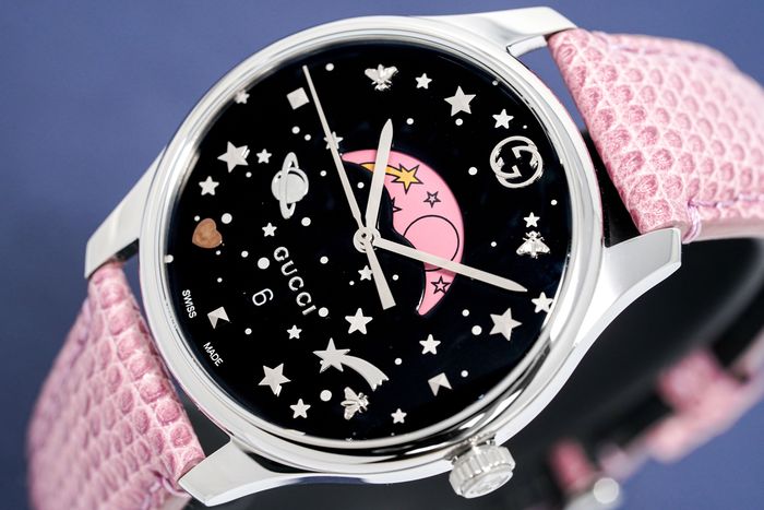 Gucci G-Timeless Moonphase Black Dial Pink Leather Strap Watch For Women - YA1264046 Watches Gucci   