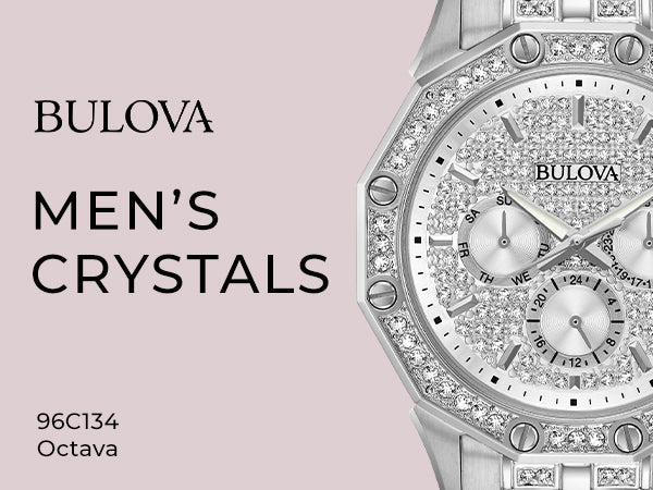 Bulova Crystal Collection Pave Silver Dial with Crystals Silver Steel Strap Watch for Men - 96C134 Watches Bulova   