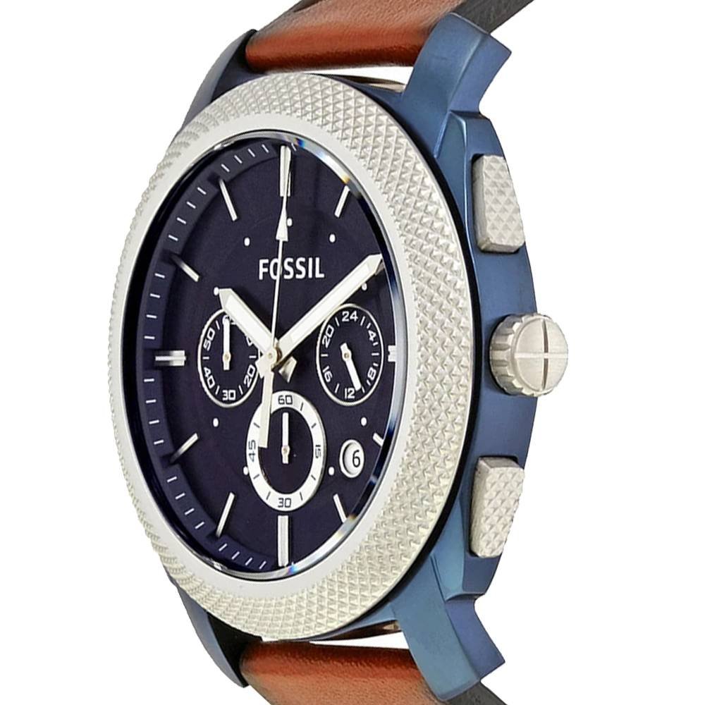 Fossil Machine Chronograph Blue Dial Brown Leather Strap Watch for Men - FS5232 Watches Fossil   