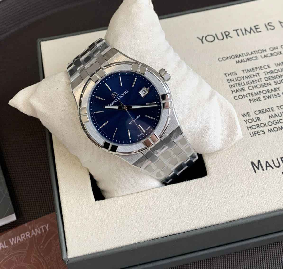 Maurice Lacroix Aikon Date Blue Dial Silver Steel Strap Watch for Men - AI1108-SS002-430-1 Watches Maurice Lacroix   