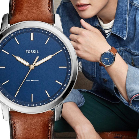 Fossil Minimalist Blue Dial Brown Leather Strap Watch for Men - FS5304 Watches Fossil   