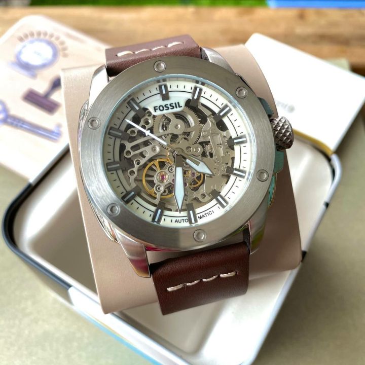 Fossil Modern Machine Automatic Skeleton White Dial Brown Leather Strap Watch for Women - ME3083 Watches Fossil   