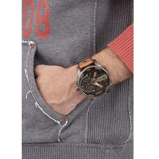 Diesel Mr Daddy 2.0 Black Dial Brown Leather Strap Watch For Men - DZ7332 Watches Diesel   