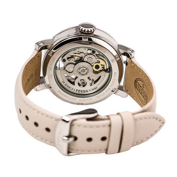 Fossil Boyfriend Automatic Skeleton Silver Dial White Leather Strap Watch for Women - ME3069 Watches Fossil   