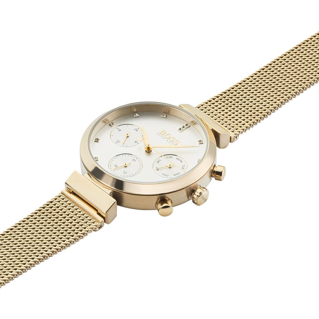 Hugo Boss Flawless White Dial Gold Mesh Bracelet Watch for Women - 1502552 Watches Hugo Boss   