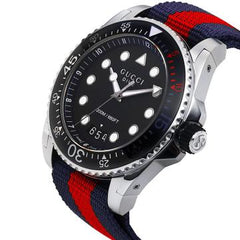 Gucci Dive Black Dial Red & Blue Nylon Strap Watch For Men - YA136210 Watches Gucci   