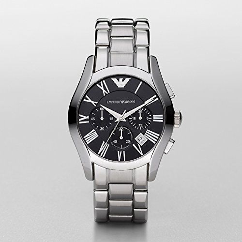 Emporio Armani Valente Chronograph Black Dial Silver Stainless Steel Watch For Men - AR0673 Watches Emporio Armani   