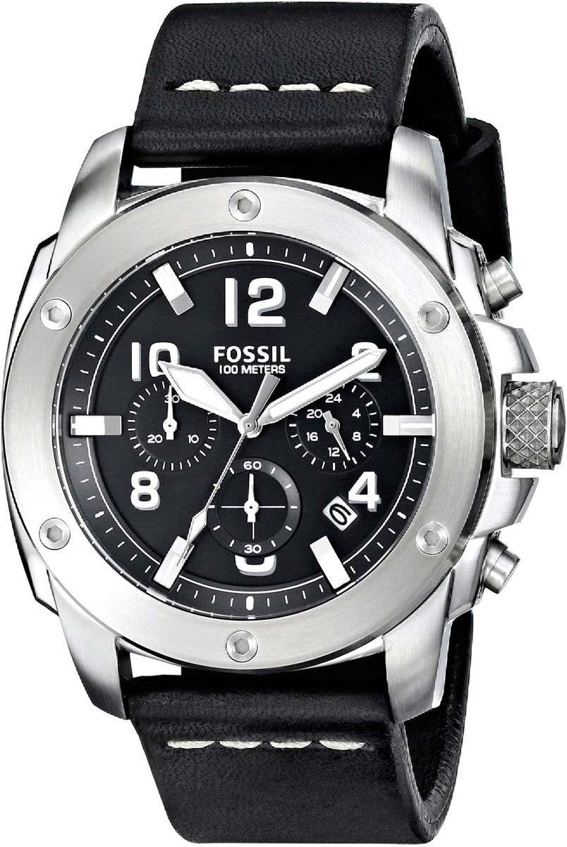 Fossil Modern Machine Chronograph Black Dial Black Leather Strap Watch for Men - FS4928 Watches Fossil   