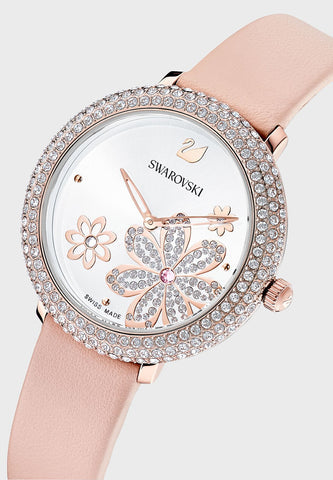 Swarovski Crystal Frost White Dial Pink Leather Strap Watch for Women - 5519223 Watches Swarovski   