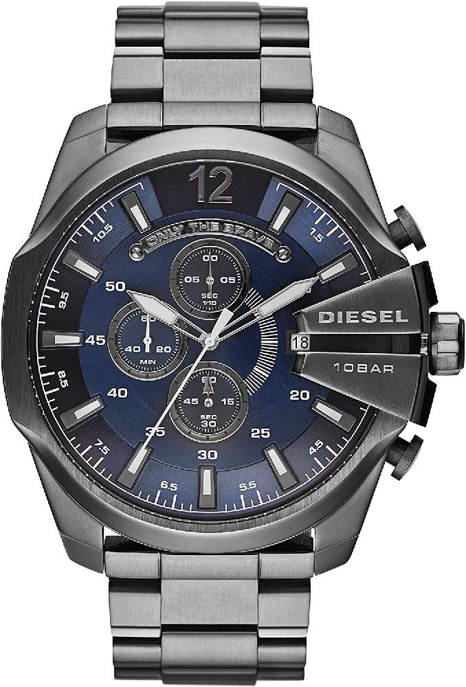 Diesel Mega Chief Chronograph Blue Dial Black Stainless Steel Watch For Men - DZ4329 Watches Diesel   