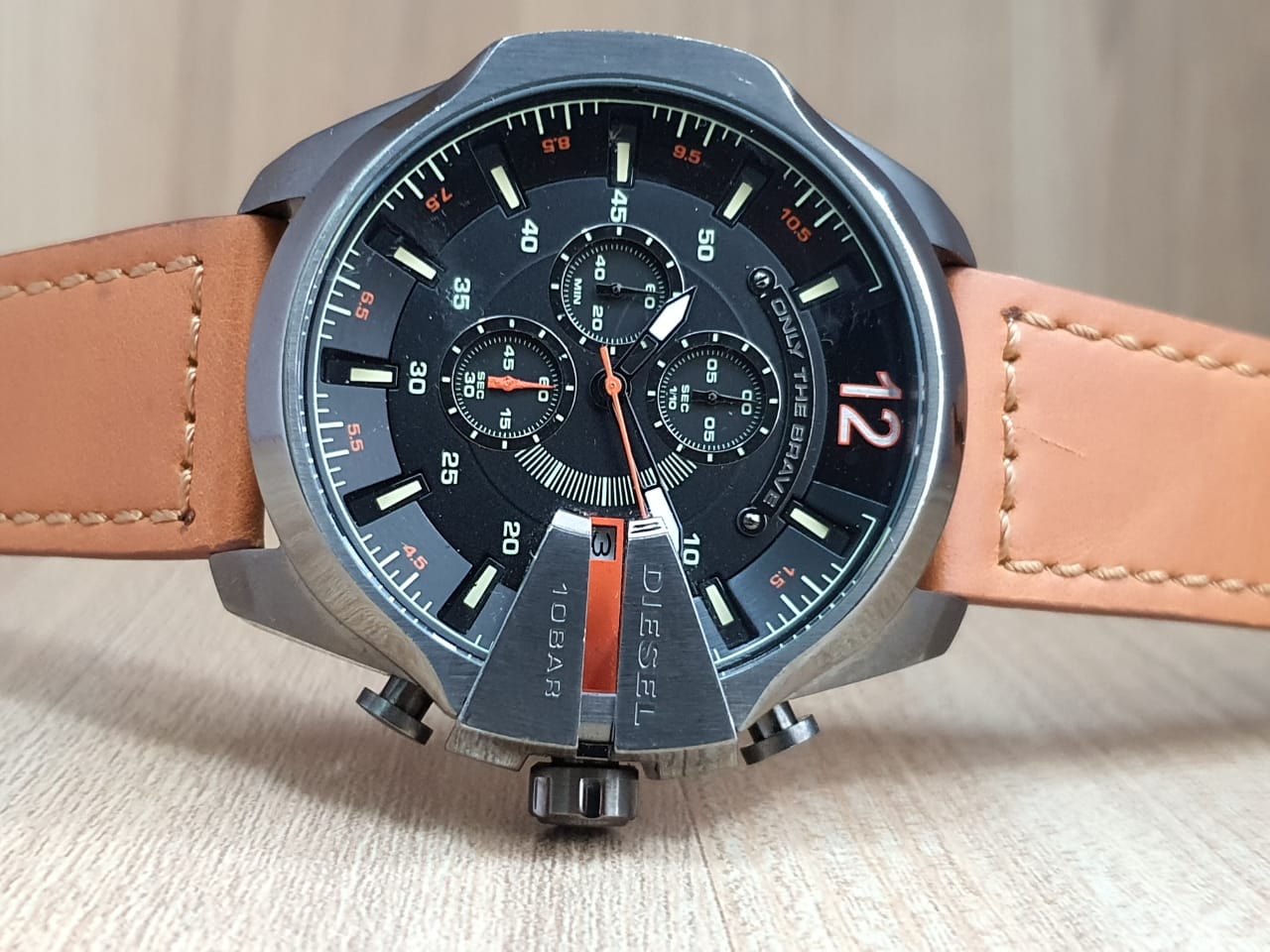 Diesel Mega Chief Quartz Chronograph Brown Leather Watch For Men - DZ4343 Watches Diesel   