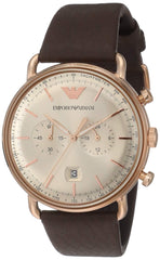 Emporio Armani Aviator Grey Dial Brown Leather Strap Watch For Men - AR11106 Watches Emporio Armani   