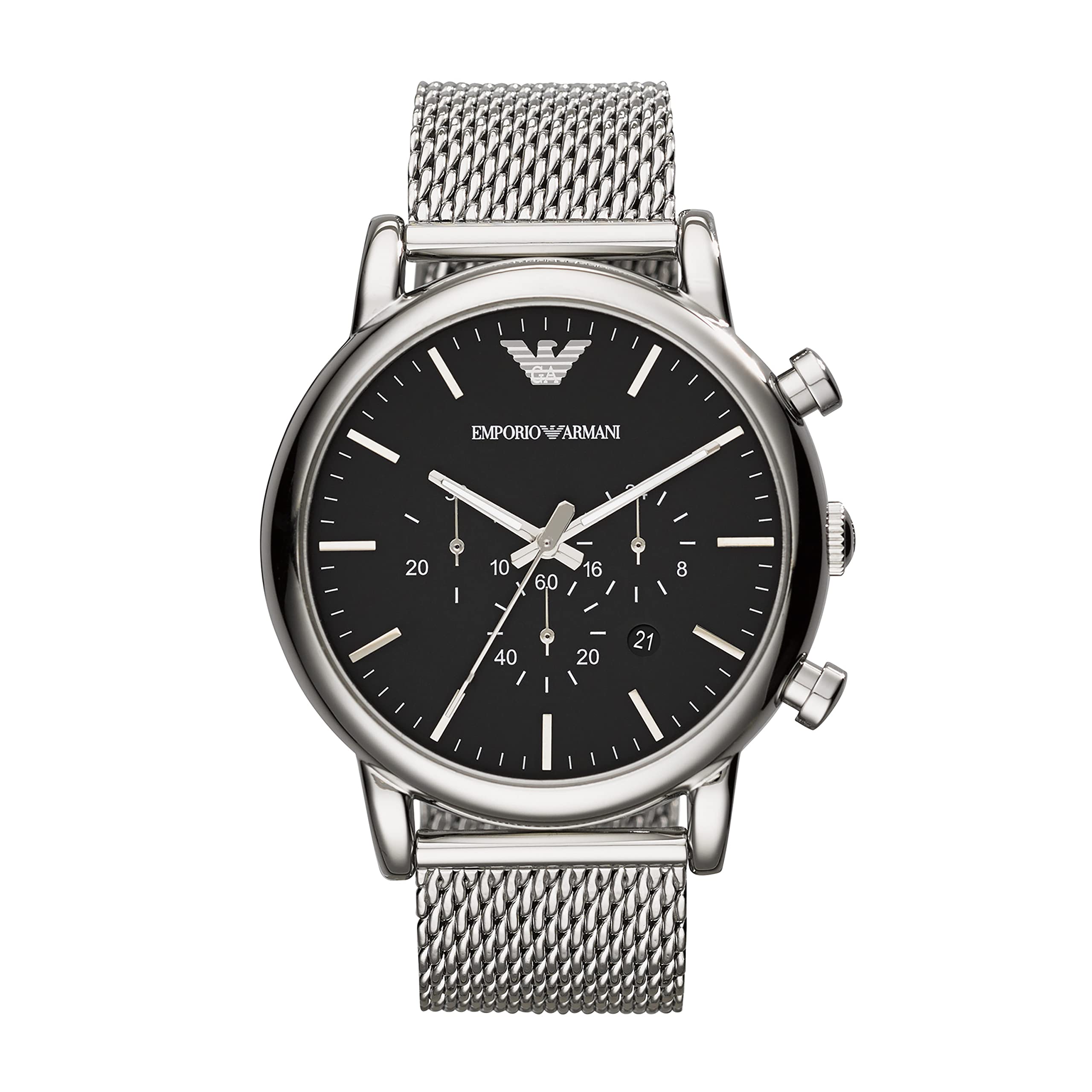 Emporio Armani Chronograph Black Dial Silver Mesh Bracelet Watch For Men - AR11104 Watches Emporio Armani   