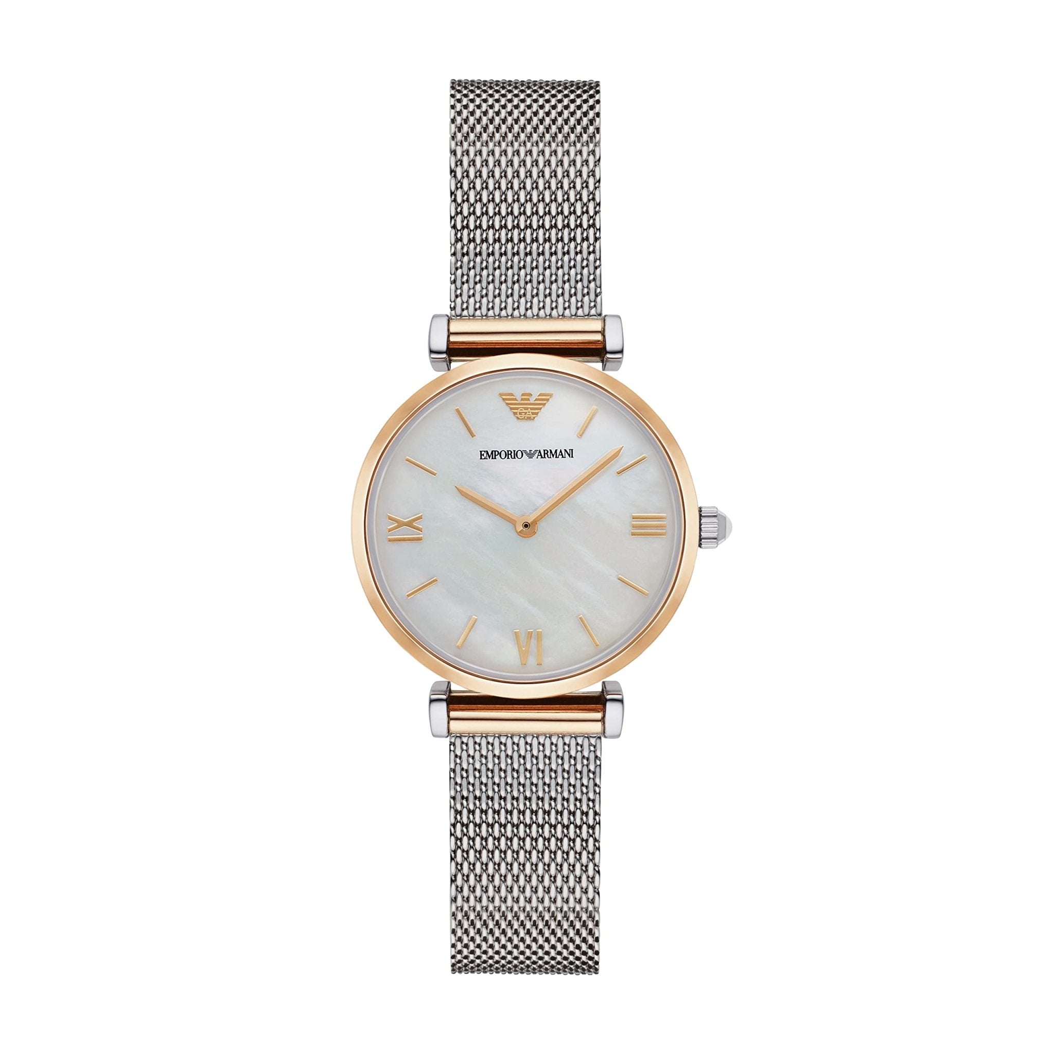 Emporio Armani Gianni T Bar Mother of Pearl Dial Silver Mesh Bracelet Watch For Women - AR2068 Watches Emporio Armani   