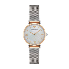 Emporio Armani Gianni T Bar Mother of Pearl Dial Silver Mesh Bracelet Watch For Women - AR2068 Watches Emporio Armani   