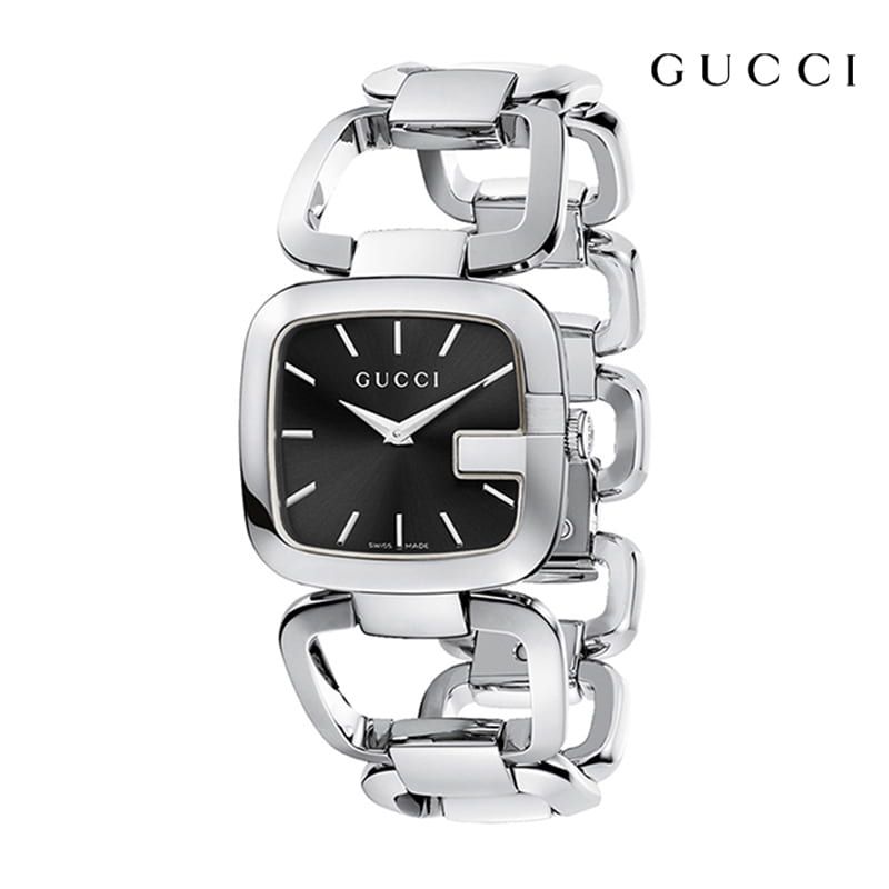 Gucci G Gucci Black Dial Silver Steel Strap Watch For Women - YA125510 Watches Gucci   