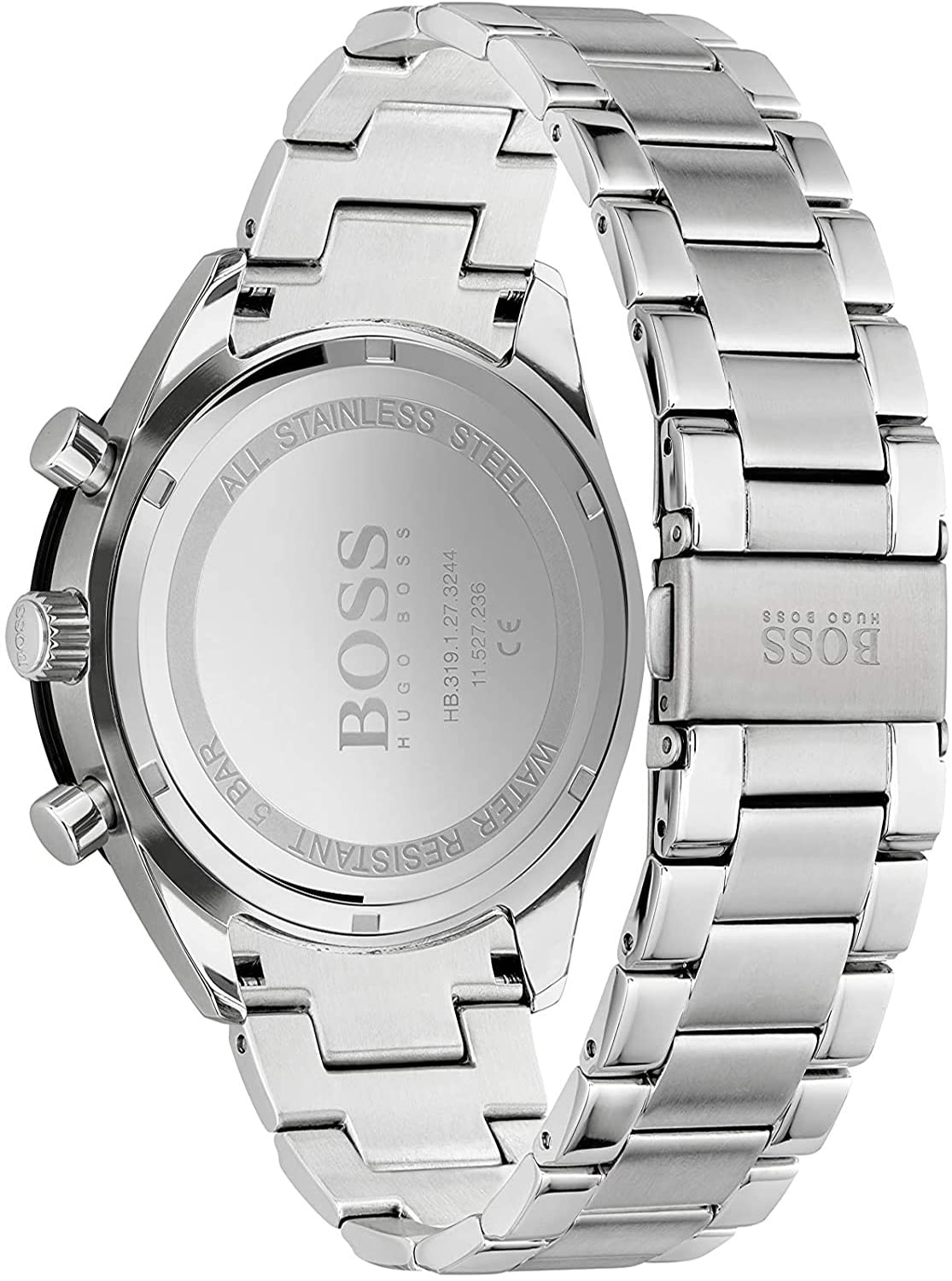 Hugo Boss Santiago Black Dial Silver Steel Strap Watch for Men - 1513862 Watches Hugo Boss   