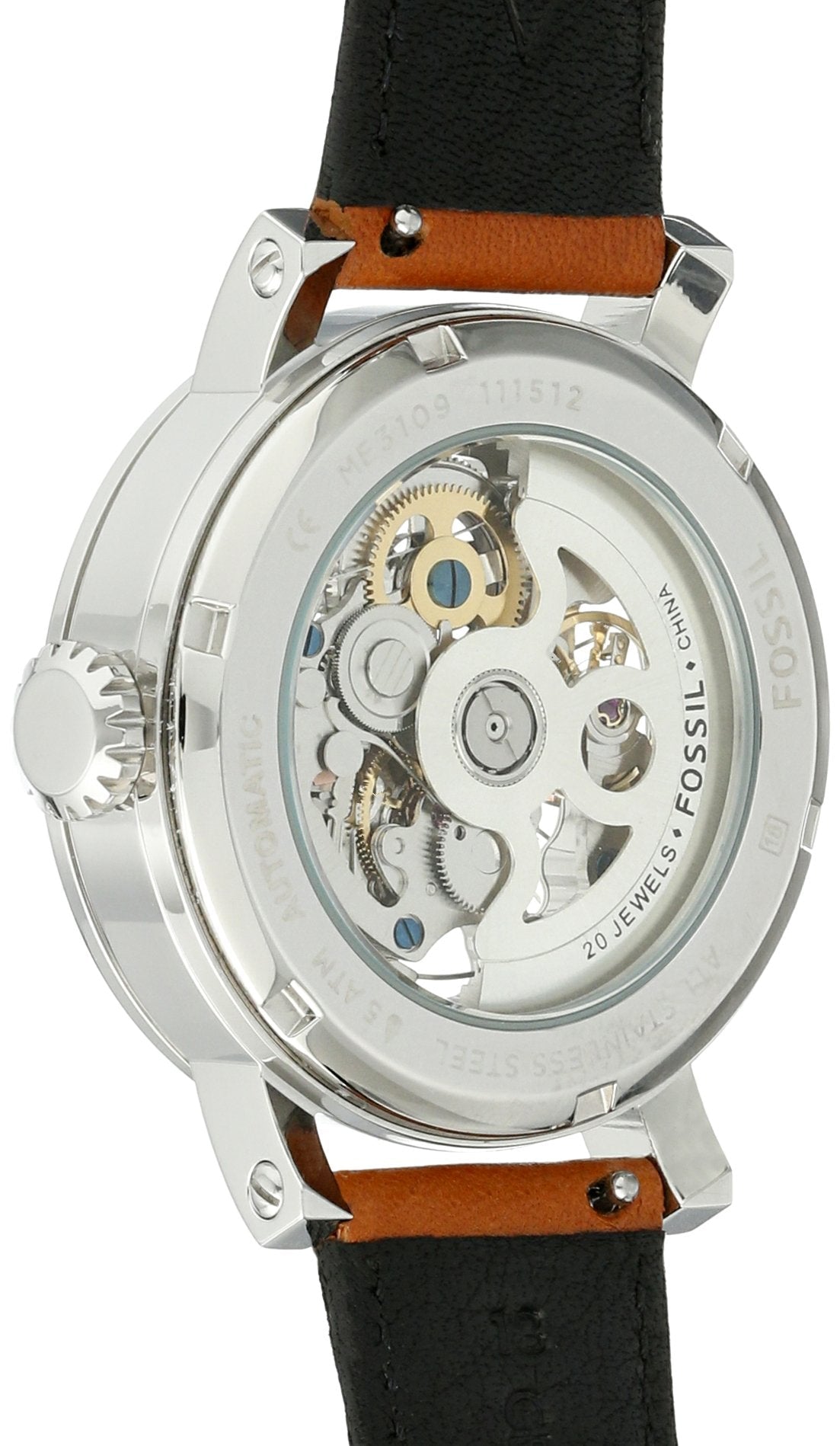 Fossil Boyfriend Automatic Skeleton Silver Dial Brown Leather Strap Watch for Women - ME3109 Watches Fossil   