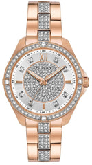 Bulova Crystal Collection Silver Dial Rose Gold Steel Strap Watch for Women - 98L229 Watches Bulova   