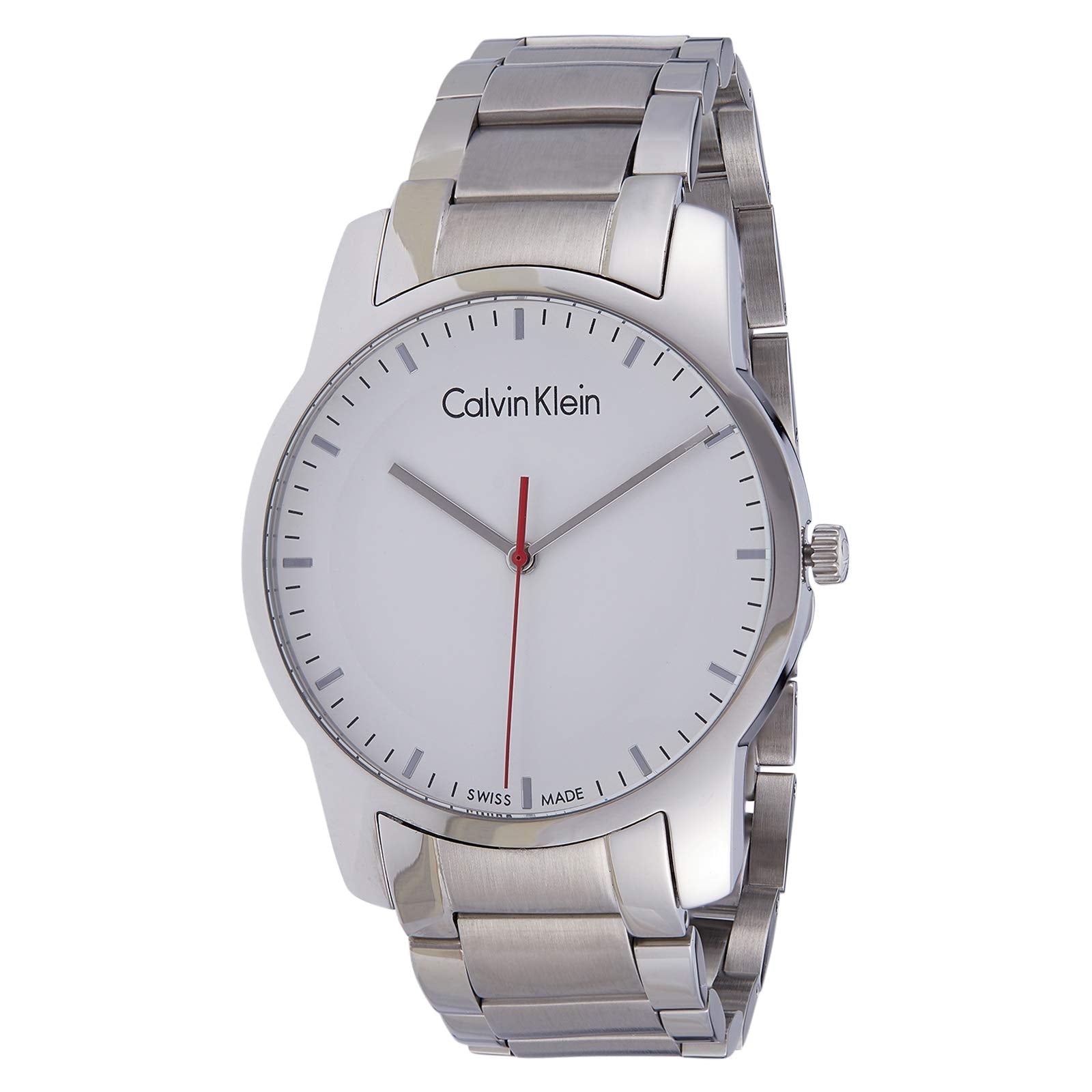 Calvin Klein City Quartz White Dial Silver Steel Strap Watch for Men - K2G2G1Z6 Watches Calvin Klein   