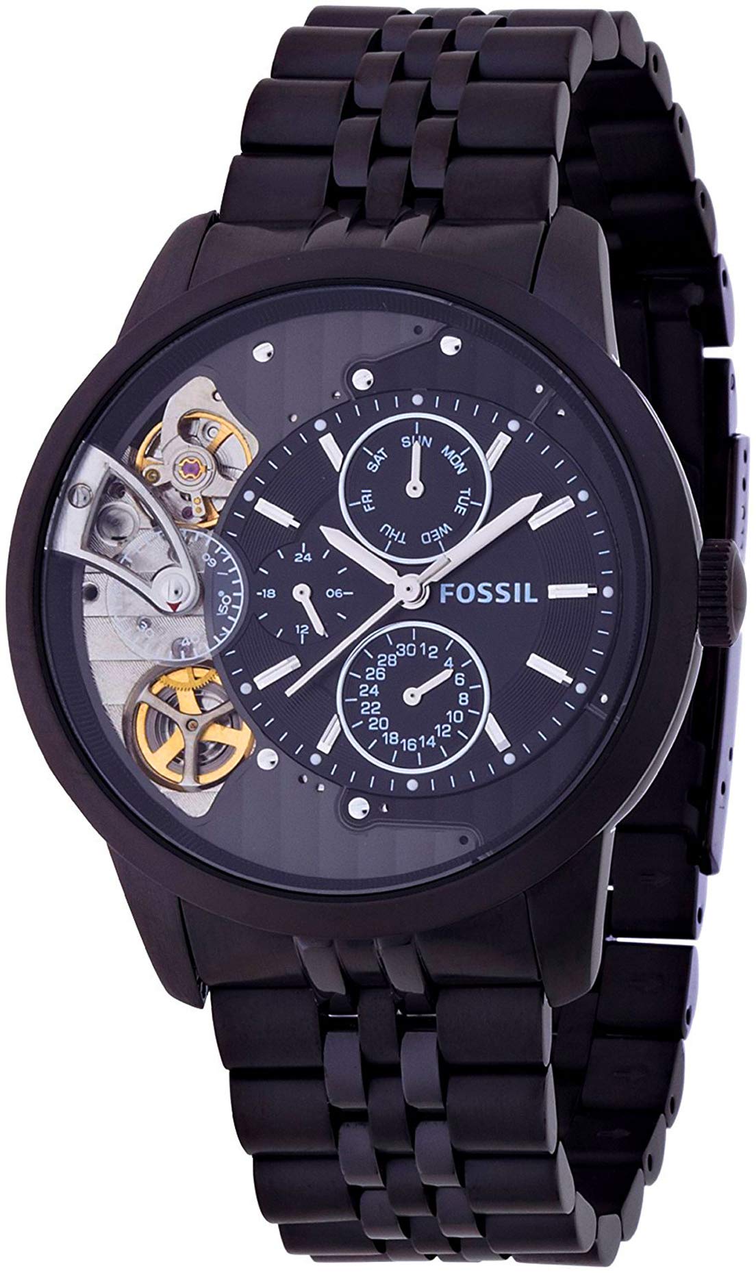 Fossil Townsman Mechanical Black Dial Black Steel Strap Watch for Men -  ME1136 Watches Fossil   