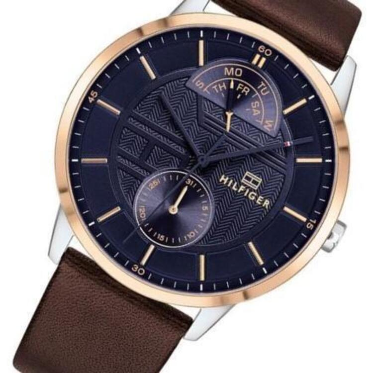 Tommy Hilfiger Hunter Blue Dial Brown Leather Strap Watch for Men - 1791605 Watches Tommy Hilfiger   