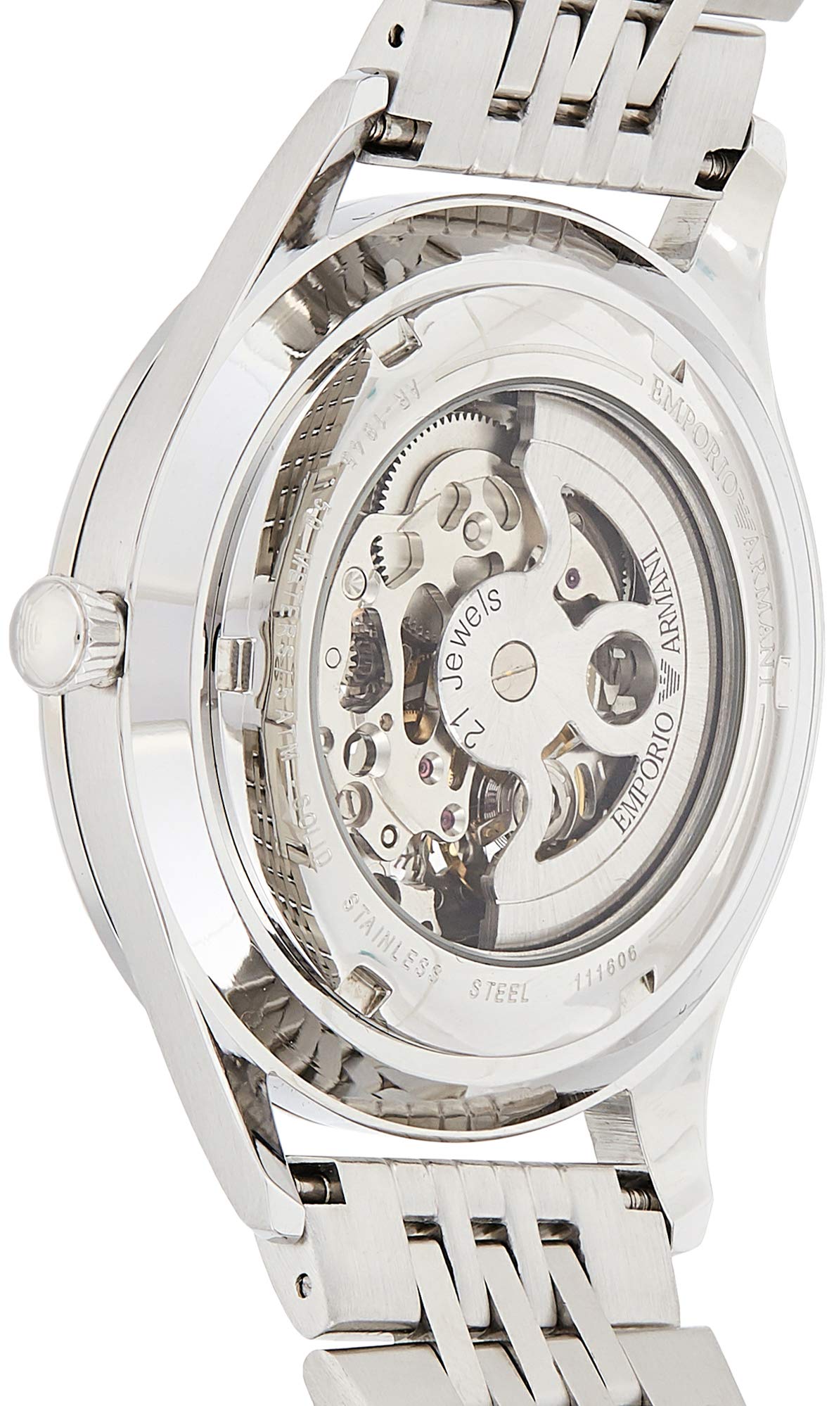 Emporio Armani Meccanico Silver Skeleton Dial Stainless Steel Watch For Men - AR1945 Watches Emporio Armani   