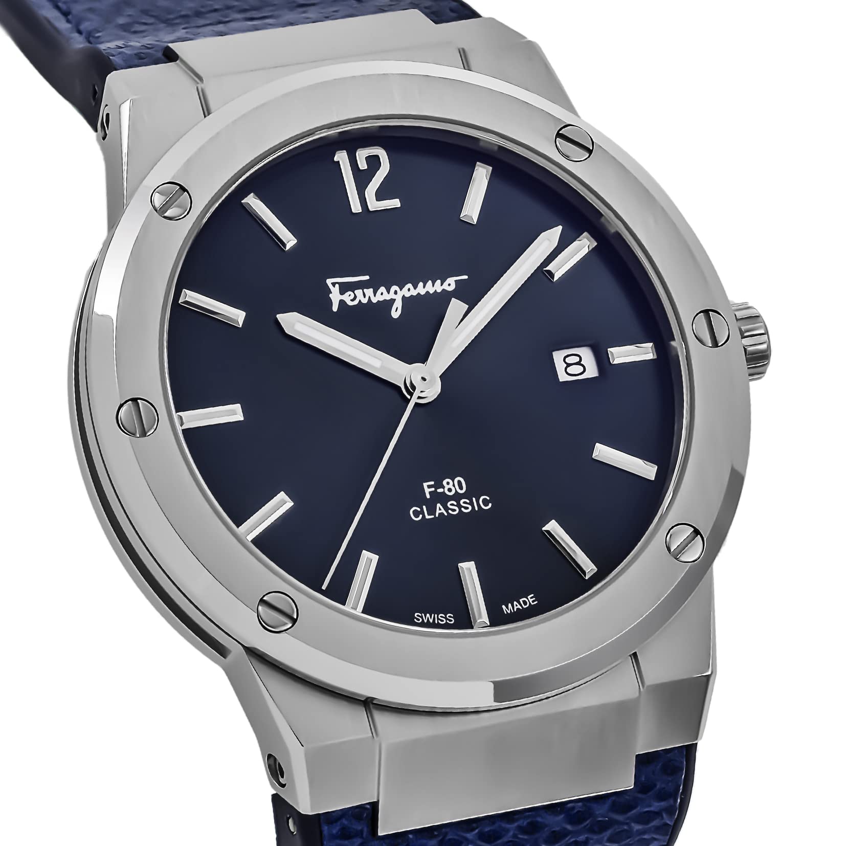 Salvatore Ferragamo F-80 Classic Blue Dial Blue Leather Strap Watch for Men - SFDT00319 Watches Salvatore Ferragamo   