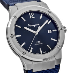 Salvatore Ferragamo F-80 Classic Blue Dial Blue Leather Strap Watch for Men - SFDT00319 Watches Salvatore Ferragamo   