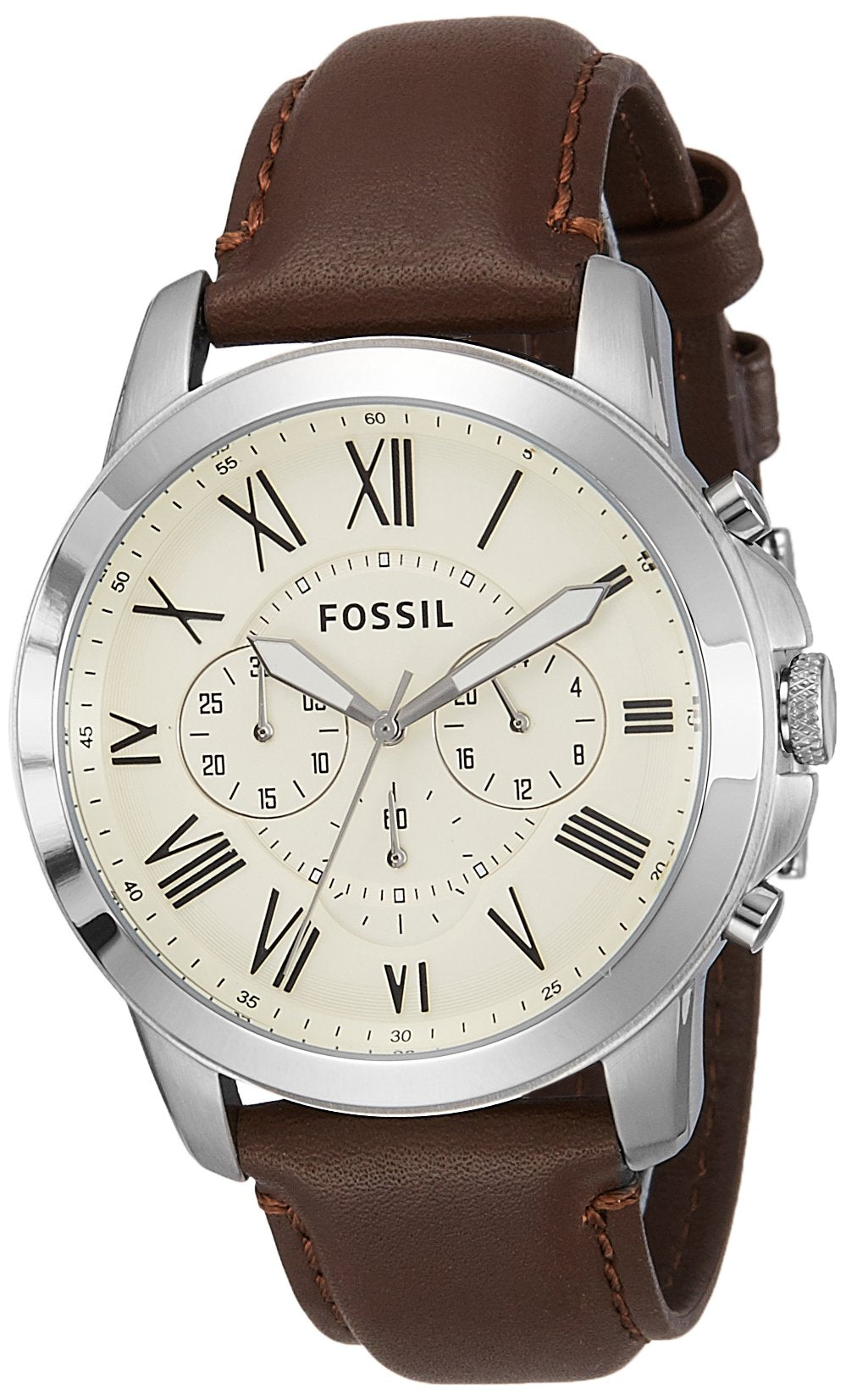 Fossil Grant Chronograph Beige Dial Brown Leather Strap Watch for Men - FS4735 Watches Fossil   