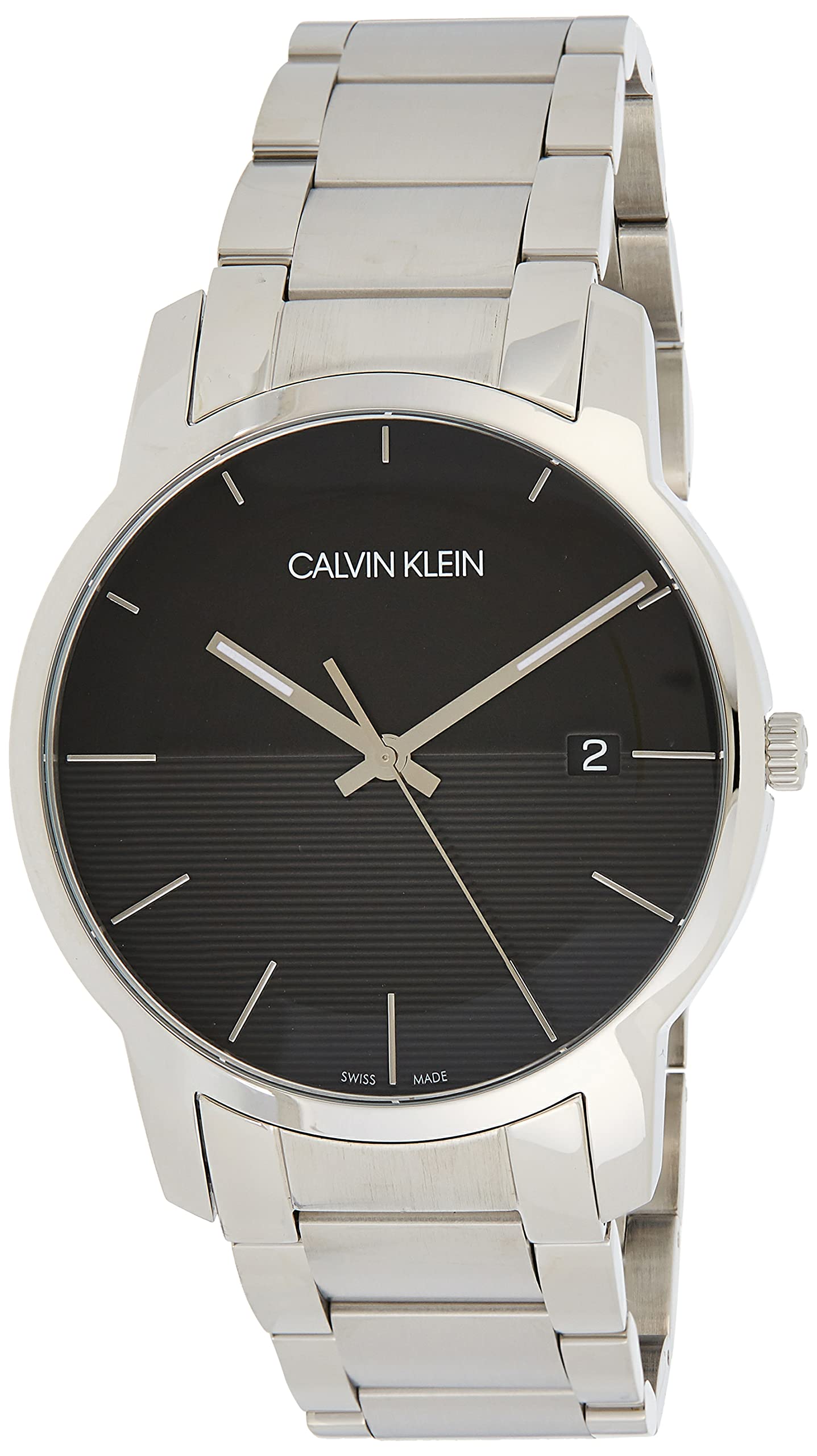 Calvin Klein City Black Dial Silver Steel Strap Watch for Men - K2G2G14C Watches Calvin Klein   