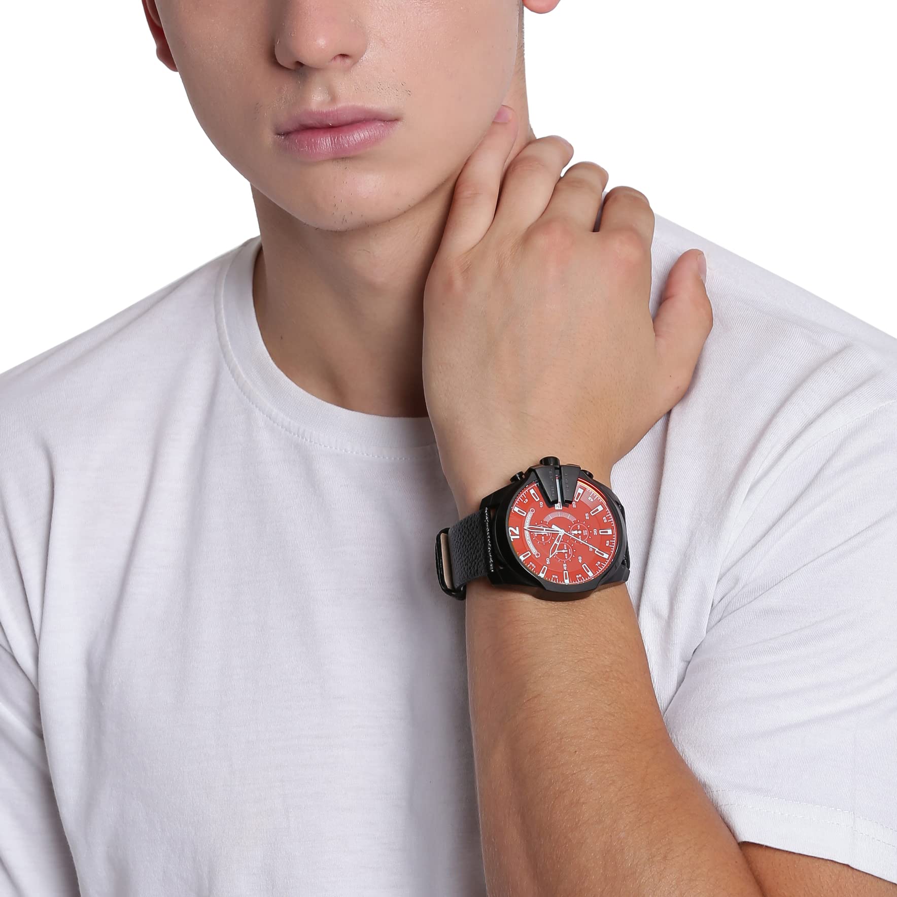 Diesel Mega Chief Black Dial Black Leather Strap Watch For Men - DZ4323 Watches Diesel   