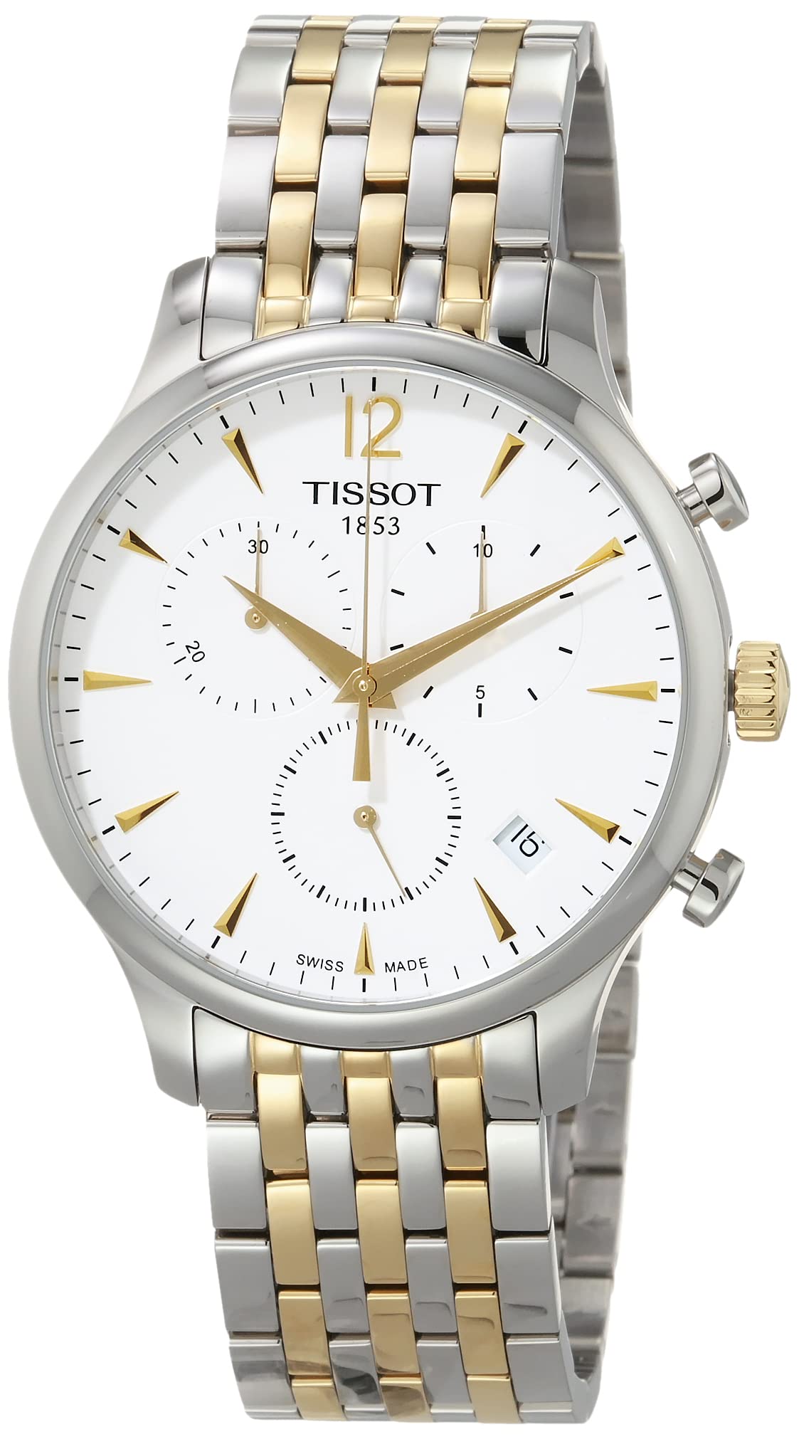 Tissot T Classic Tradition Chronograph White Dial Two Tone Mesh Bracelet Watch For Men - T063.617.22.037.00 Watches Tissot   